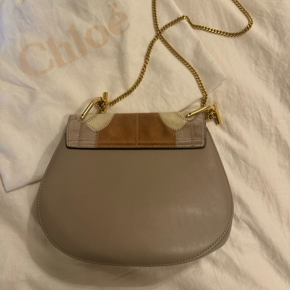 Chloe Drew Shoulder Bag in Multicolor Suede & Grey Leather with Gold Chain Strap - Picture 4 of 12
